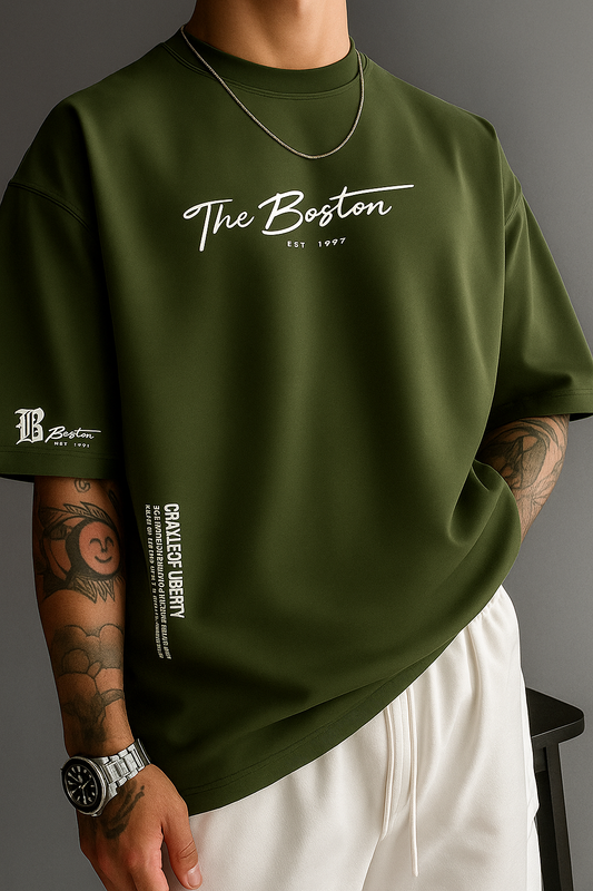 Men's Boston Letter Printed Drop shoulder.