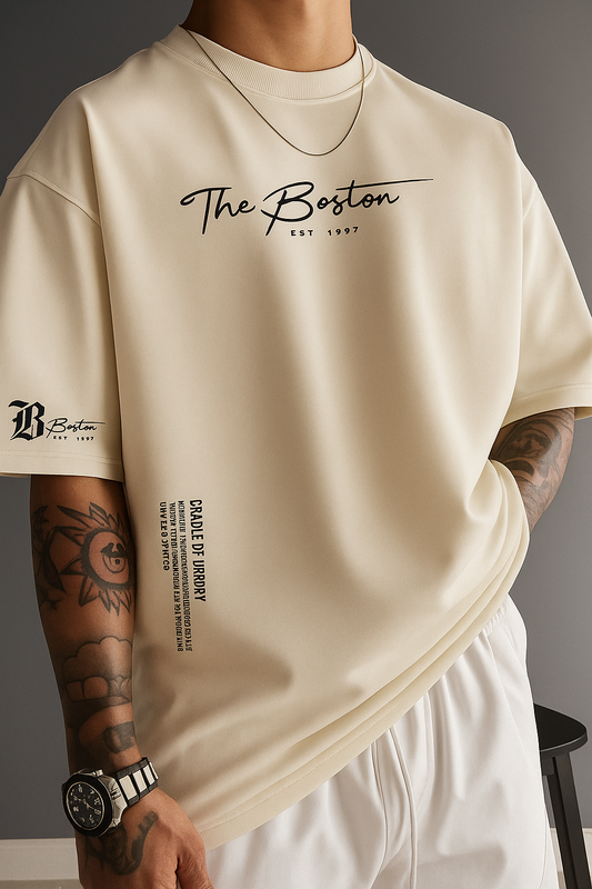 Men's Boston Letter Printed Drop shoulder.