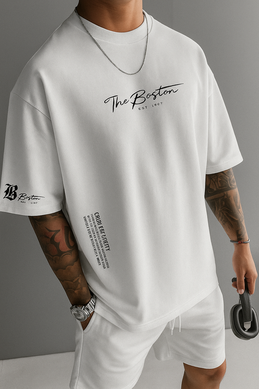 Men's Boston Letter Printed Drop shoulder.