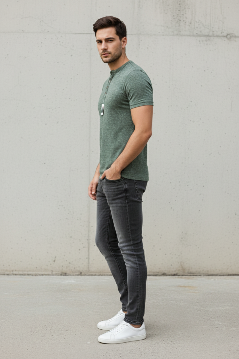 Men's Summer Smoky Green Henley T-Shirts