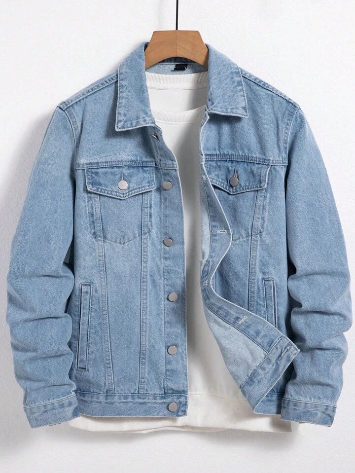 Men s Hypemode Loose Casual Long Sleeve Ice Blue Denim Jacket