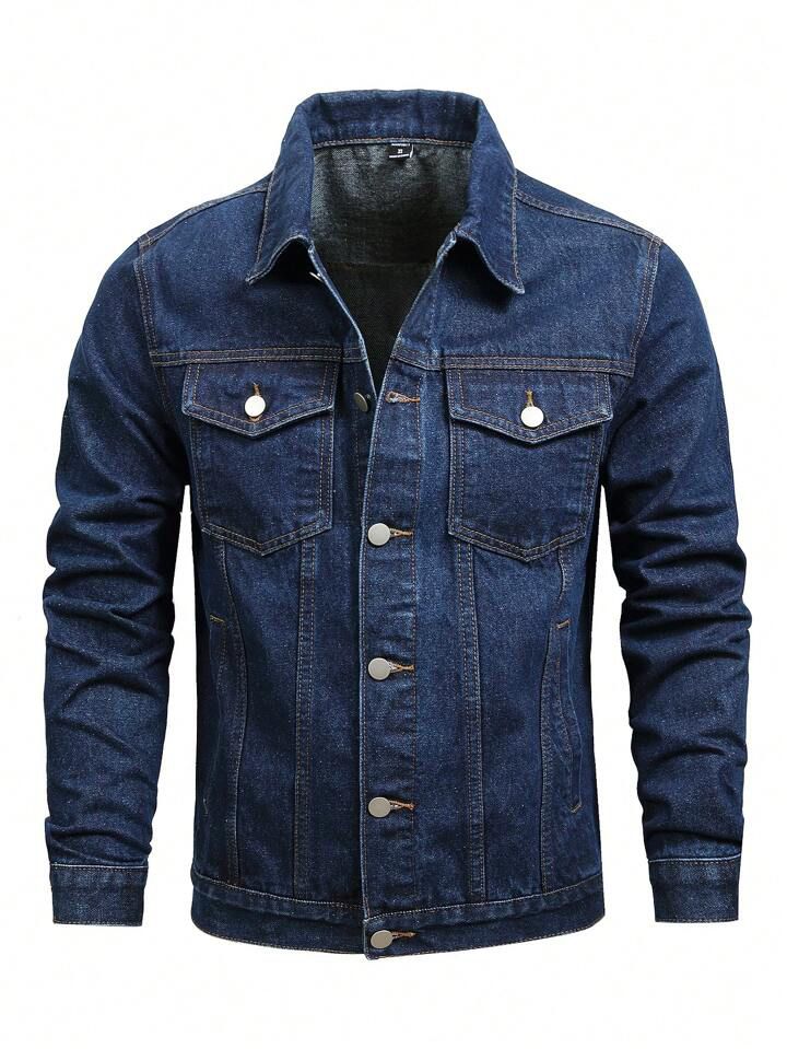 Men's Hypemode Loose Casual Long Sleeve Dark Blue Denim Jacket – N