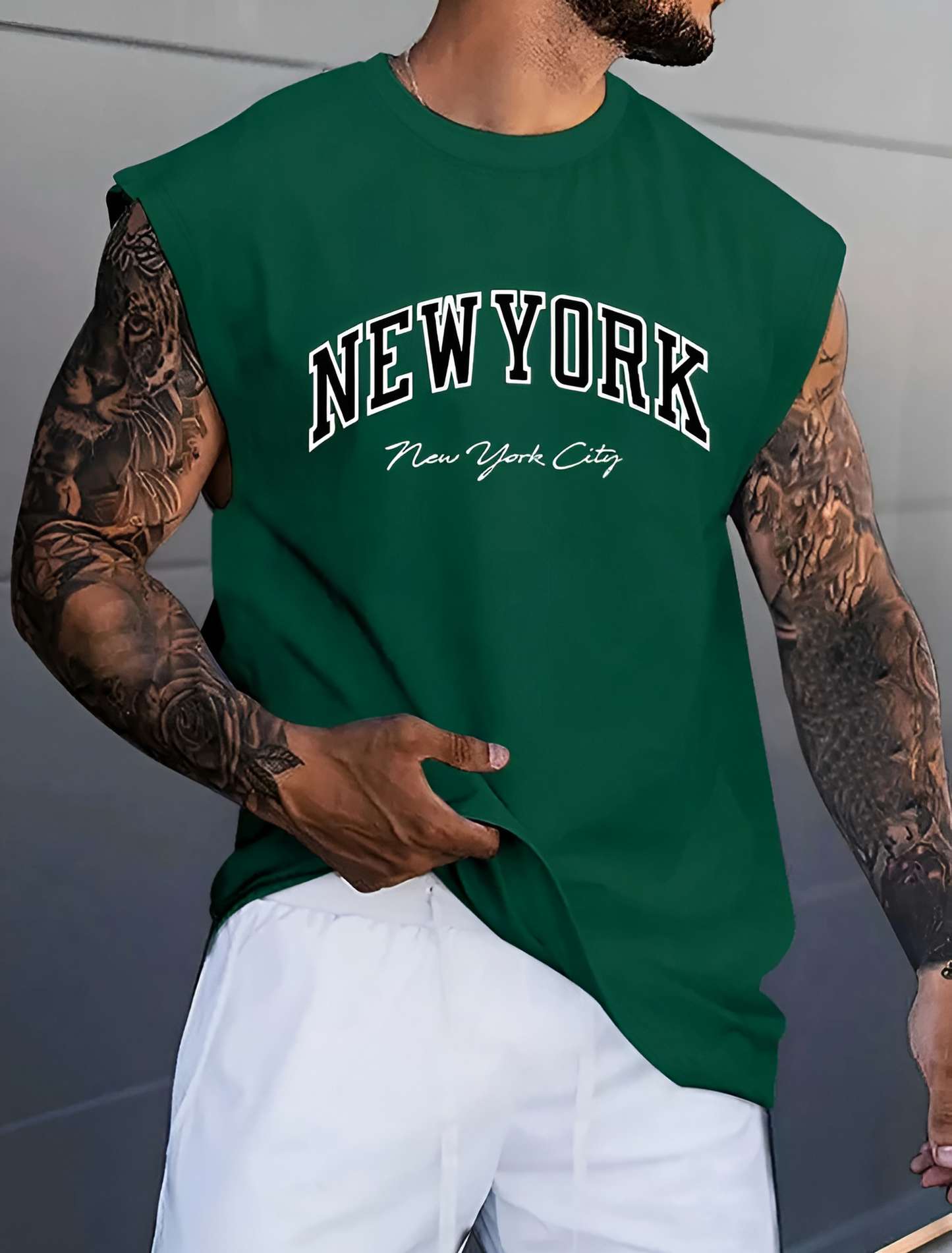 Men's New York Printed Sleeve Less Shirt.