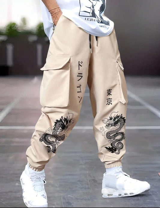 Men New Dragon Printed Double Pocket Cargo Pant / Trouser.