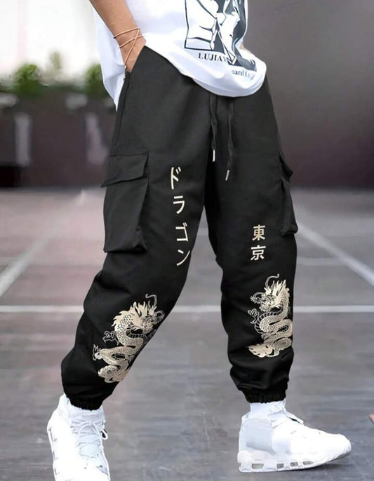 Men New Dragon Printed Double Pocket Cargo Pant / Trouser.
