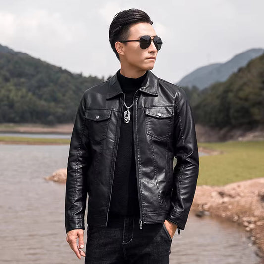 Men's Double Pocket Faux Leather Jacket