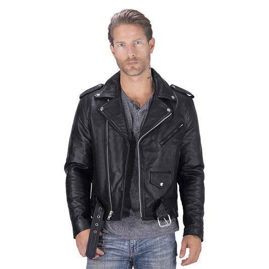 Men's Brando Style Biker Leather Jacket