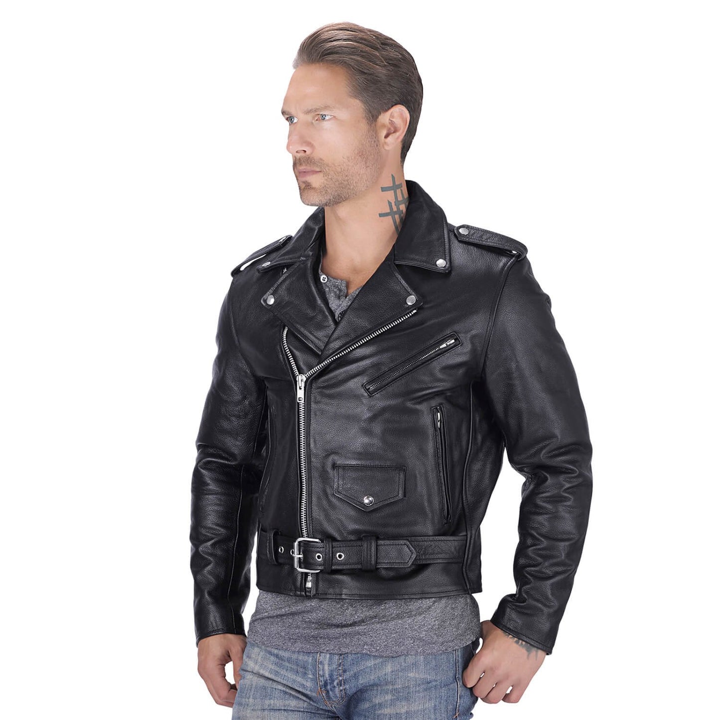 Men's Brando Style Biker Leather Jacket