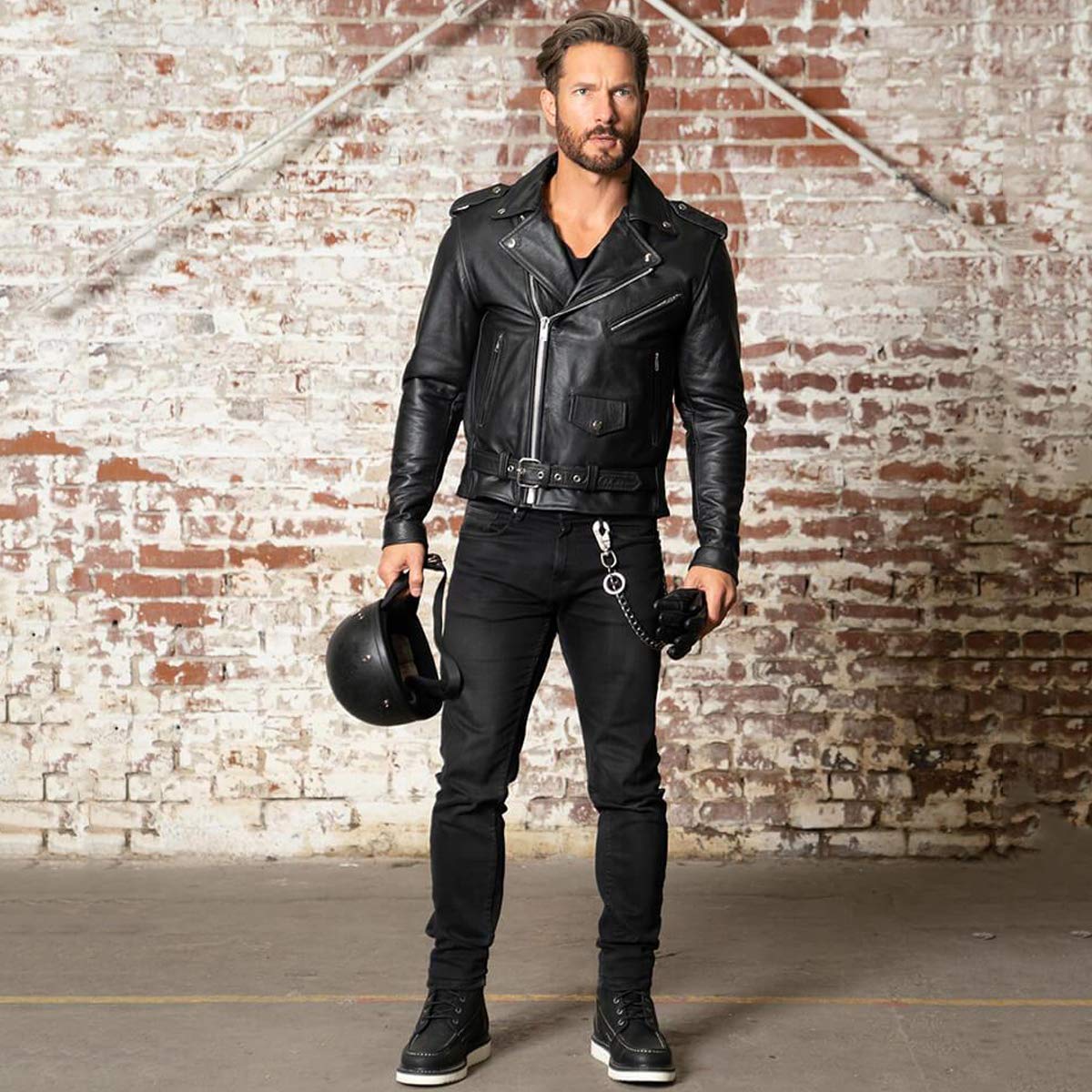 Men's Brando Style Biker Leather Jacket