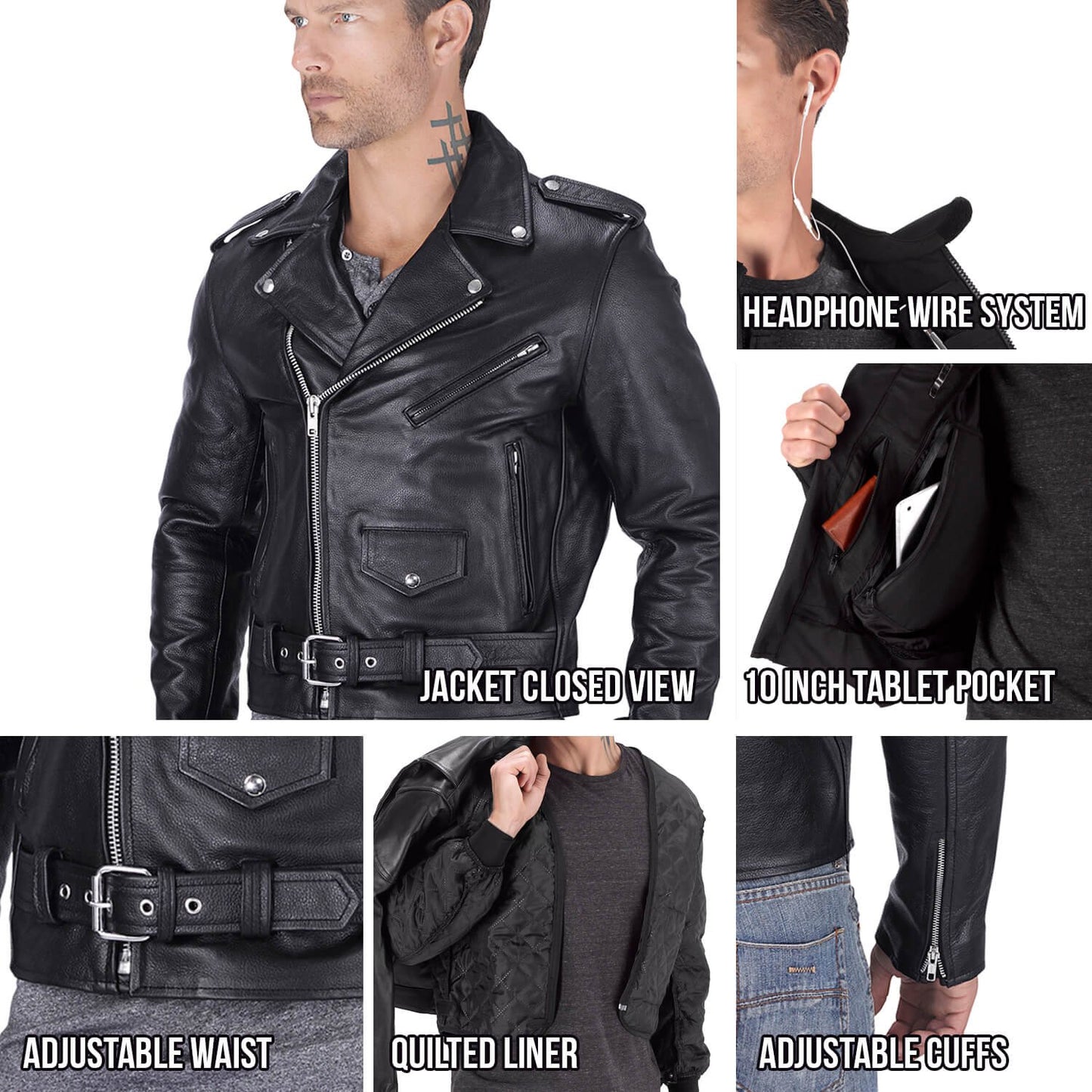 Men's Brando Style Biker Leather Jacket