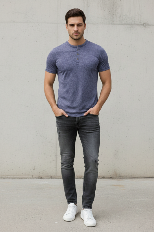 Men's Summer Smoky Blue Henley T-Shirts