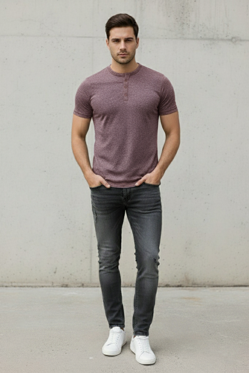 Men's Summer Smoky Pink Henley T-Shirts