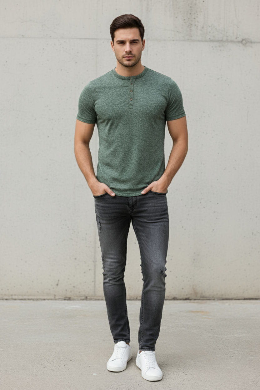Men's Summer Smoky Green Henley T-Shirts
