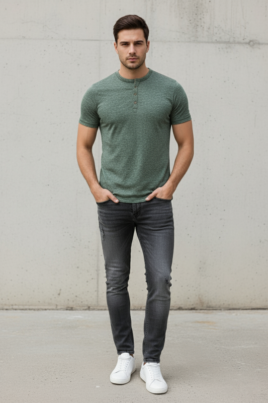 Men's Summer Smoky Green Henley T-Shirts