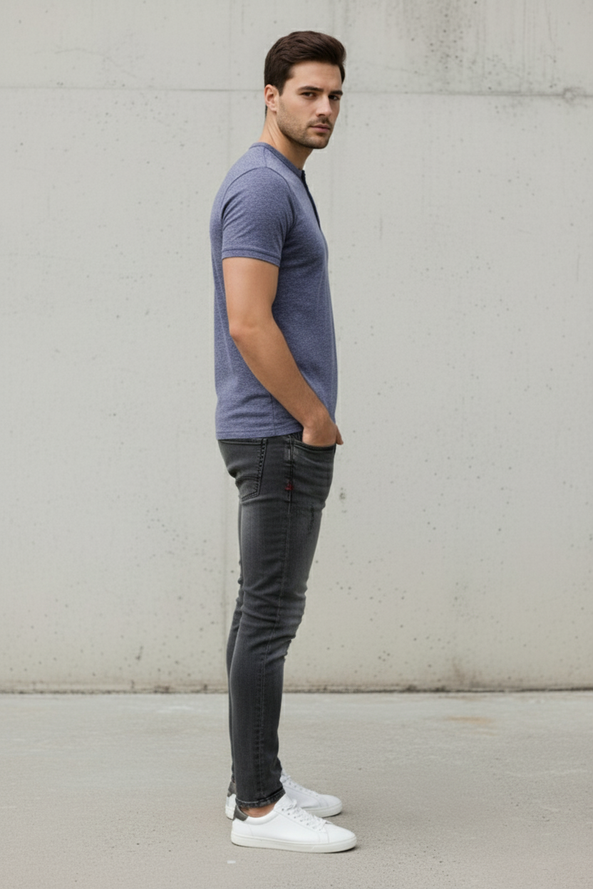 Men's Summer Smoky Blue Henley T-Shirts