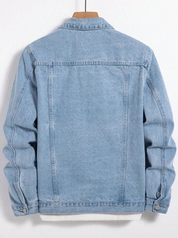 Men's Hypemode Loose Casual Long Sleeve Ice Blue Denim Jacket