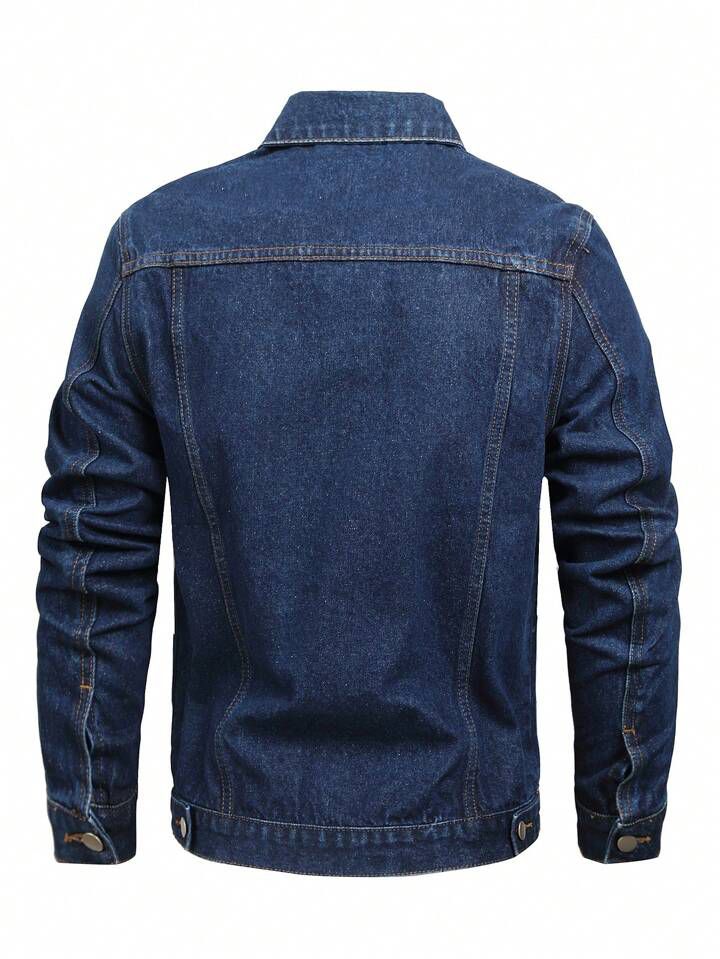 Men's Hypemode Loose Casual Long Sleeve Dark Blue Denim Jacket