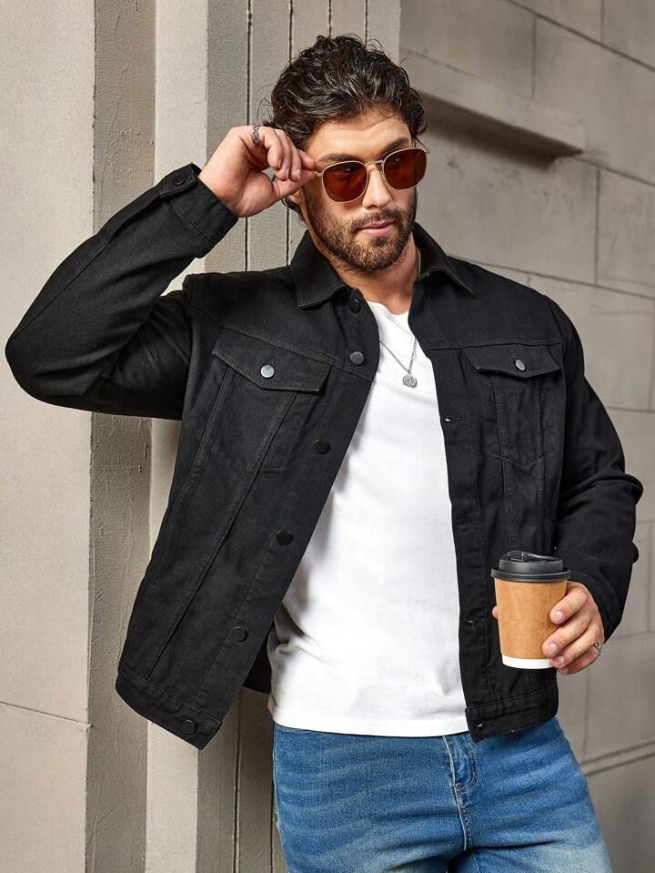 Men's Hypemode Loose Casual Long Sleeve Black Denim Jacket