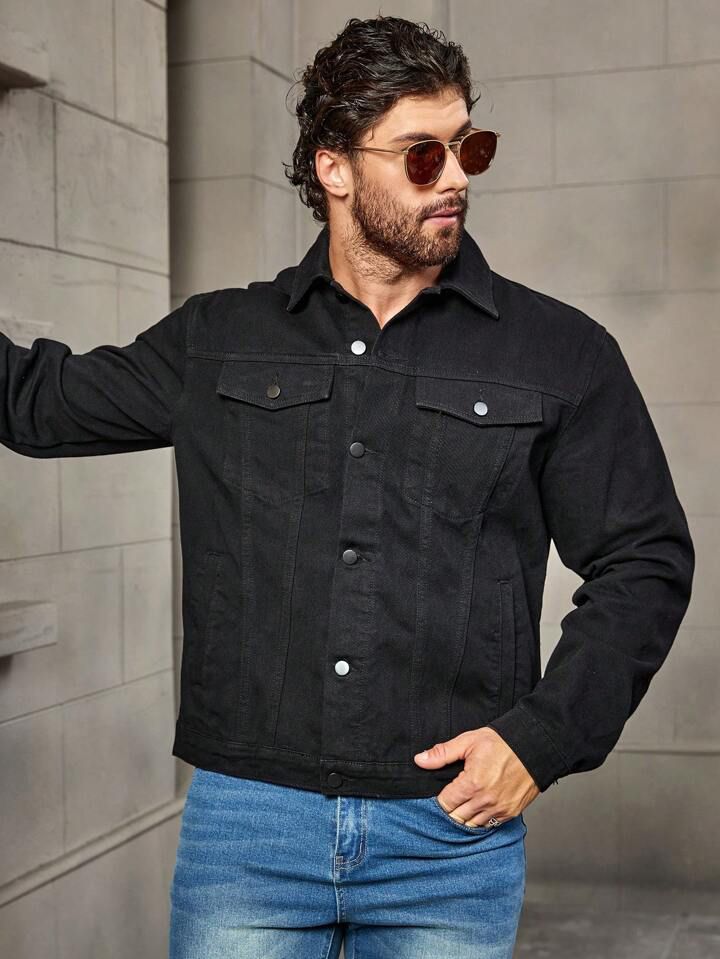 Men's Hypemode Loose Casual Long Sleeve Black Denim Jacket