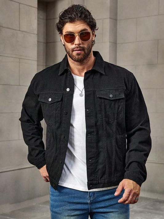 Men's Hypemode Loose Casual Long Sleeve Black Denim Jacket