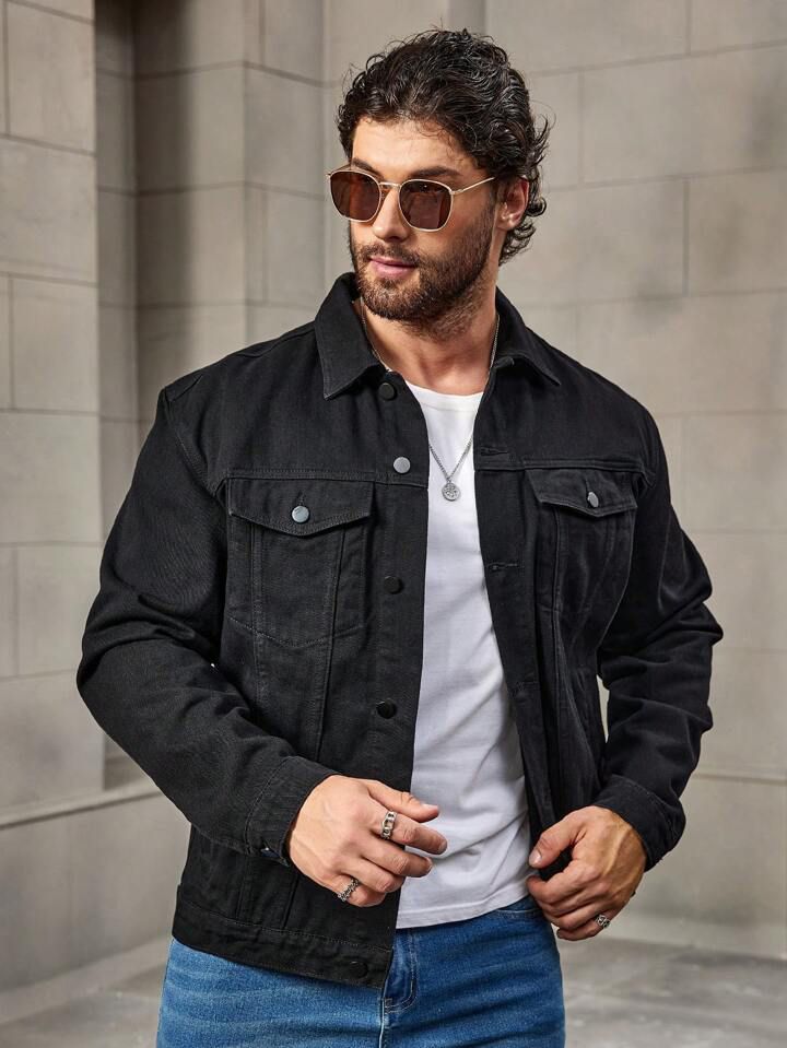 Men's Hypemode Loose Casual Long Sleeve Black Denim Jacket