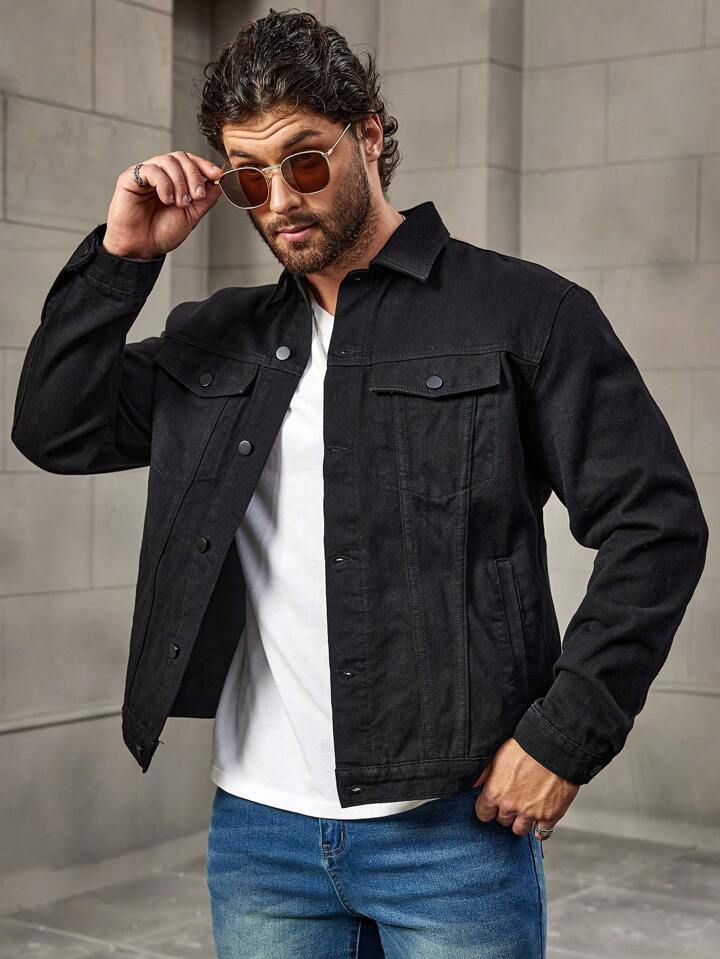 Men's Hypemode Loose Casual Long Sleeve Black Denim Jacket