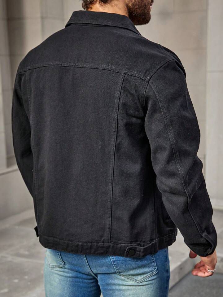 Men's Hypemode Loose Casual Long Sleeve Black Denim Jacket