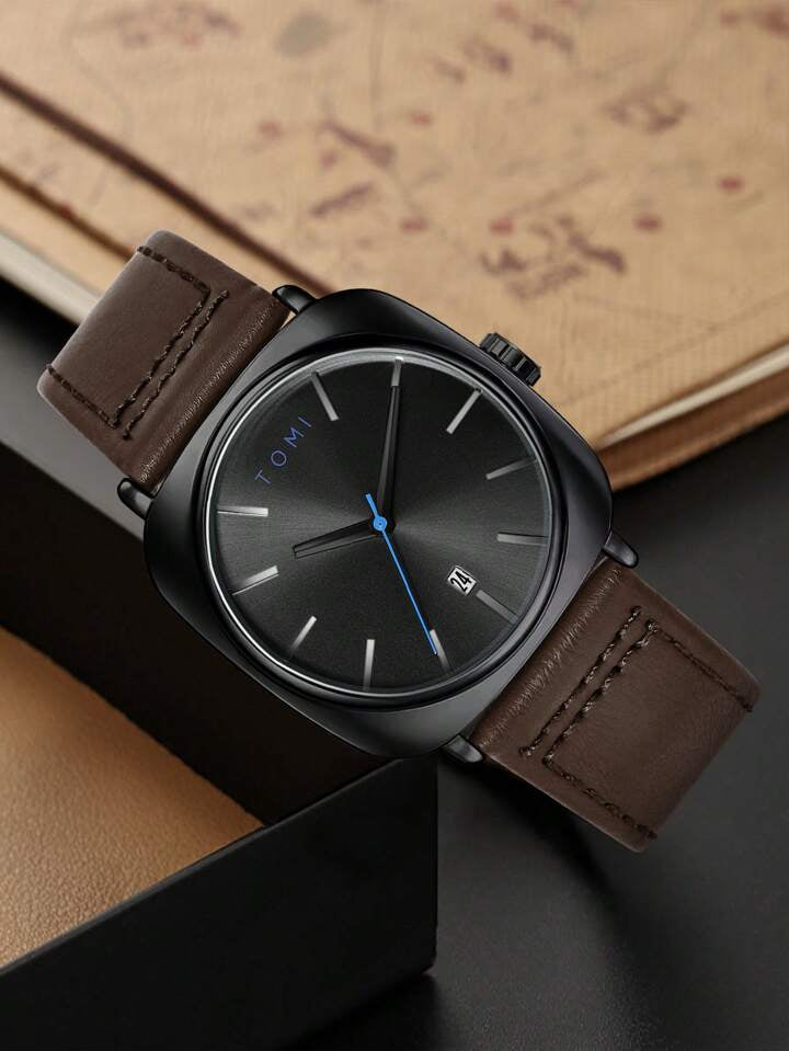 Men's TOMI T-084 Watch Quartz Date Leather Strap