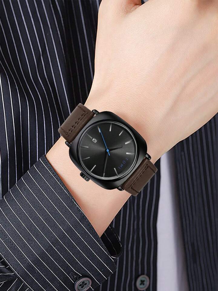 Men's TOMI T-084 Watch Quartz Date Leather Strap