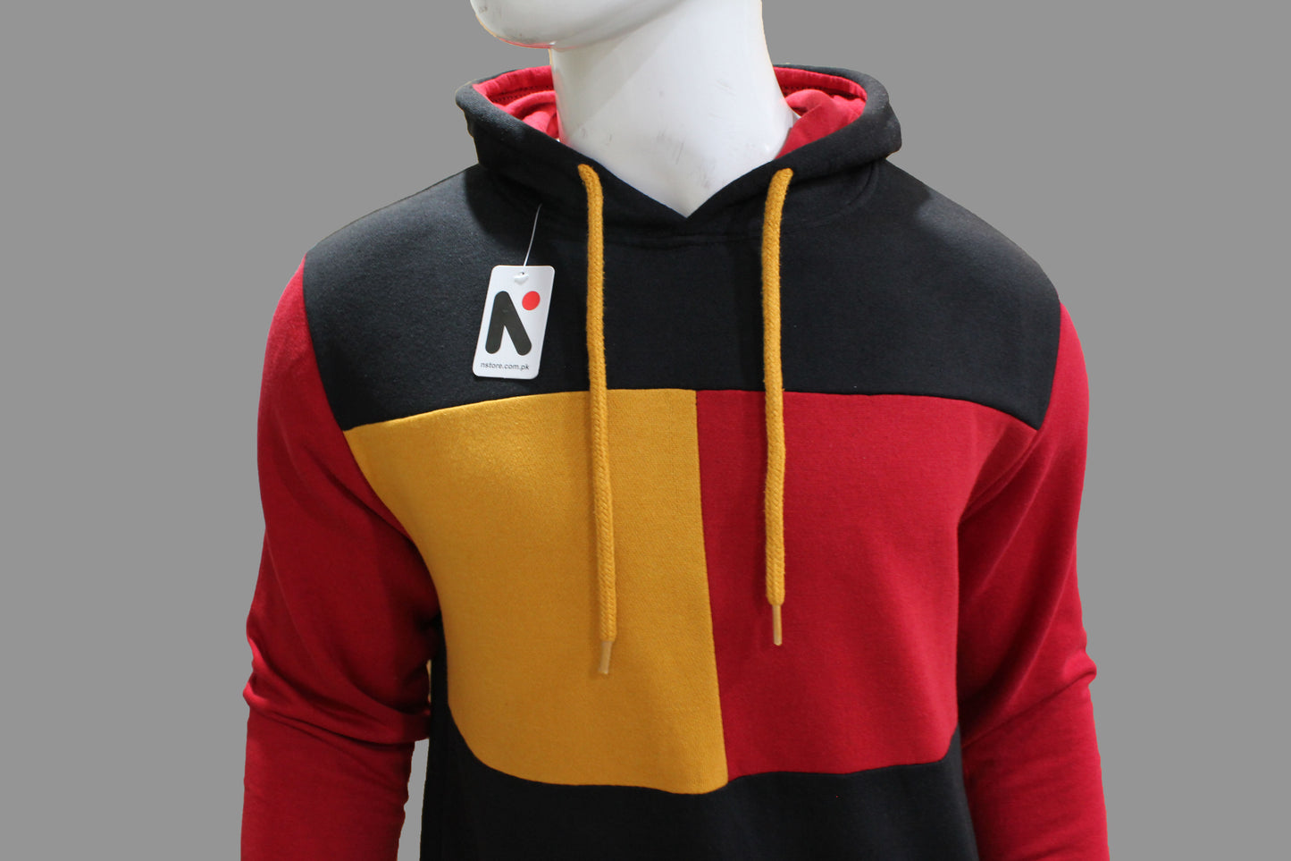 Three Tone Hoodie Pullover With Red Sleeves