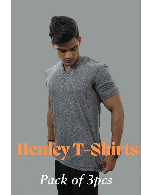 Pack of 3 Men's Summer Henley T-Shirts