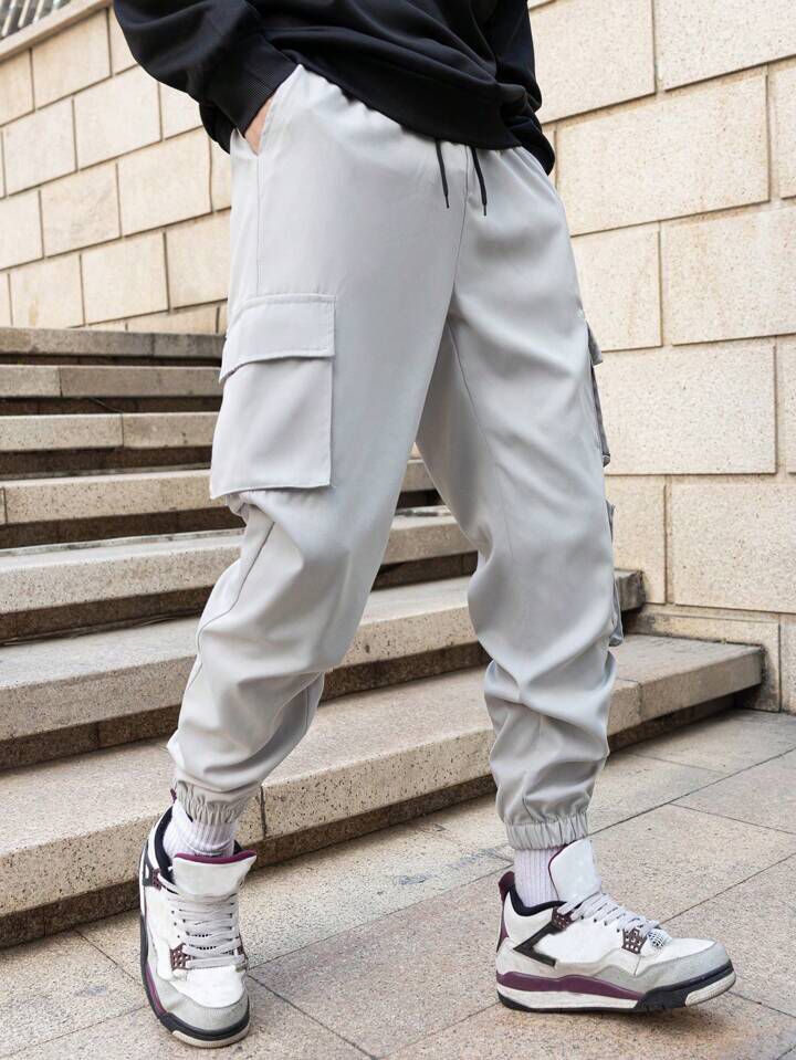 Men's Grey Flap Pocket Cargo Pant / Trouser.