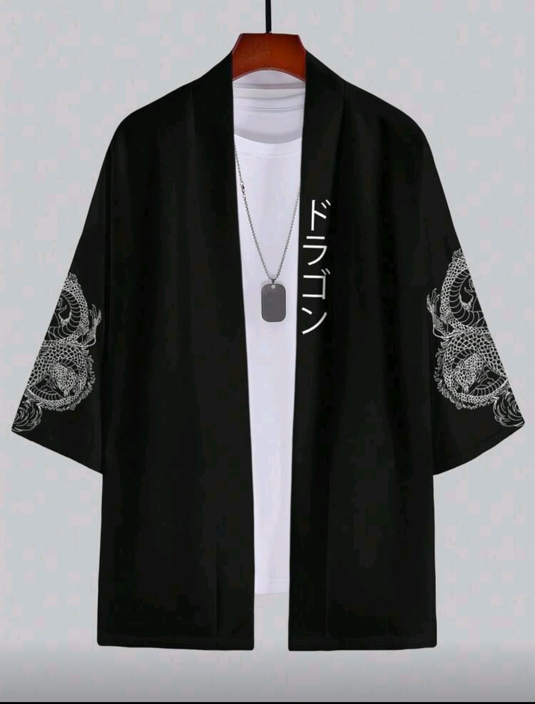 Men's Dragon Printed Kimono Drop Shoulder Shirt Without Tee.