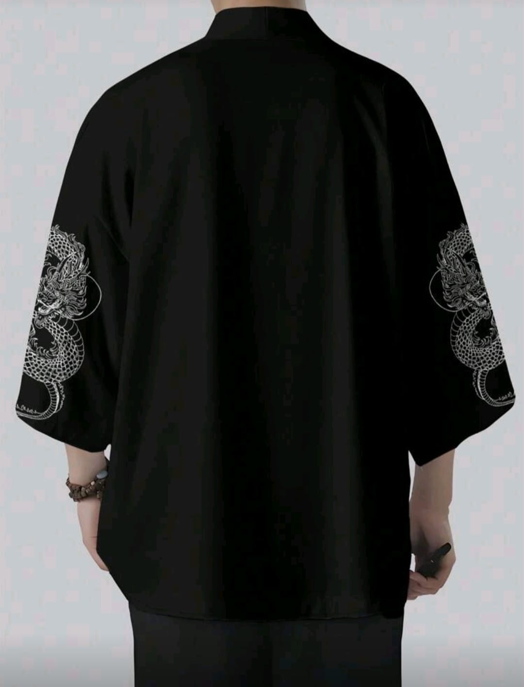 Men's Dragon Printed Kimono Drop Shoulder Shirt Without Tee.