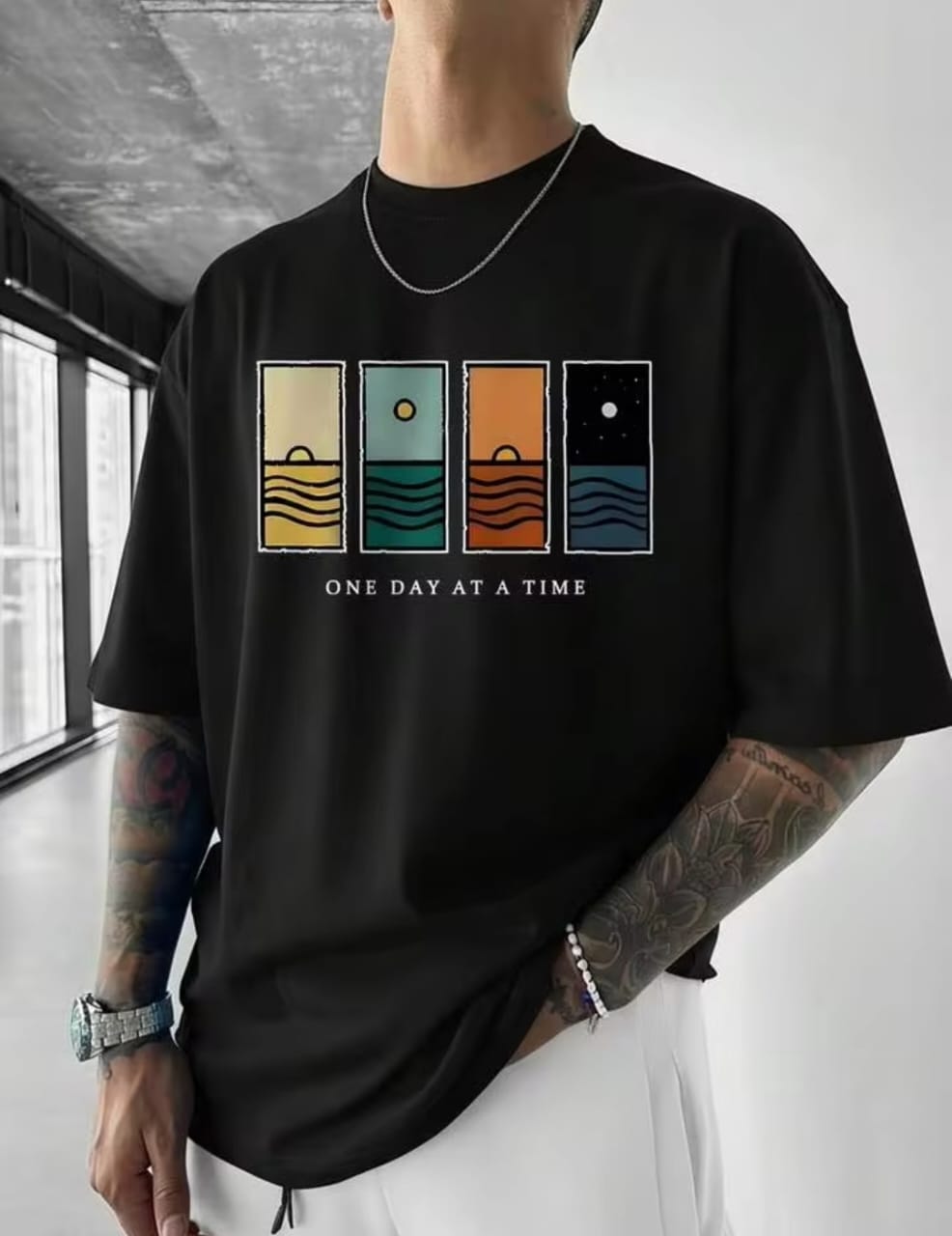Men's Day And Night Time Printed Drop shoulder.