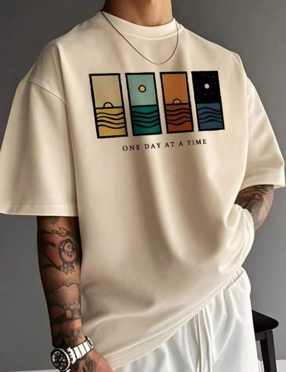 Men's Day And Night Time Printed Drop shoulder.