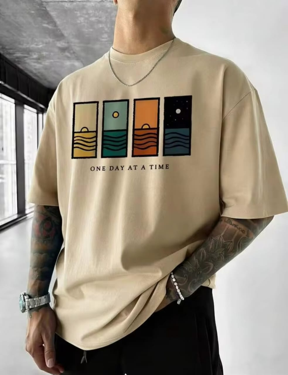 Men's Day And Night Time Printed Drop shoulder.