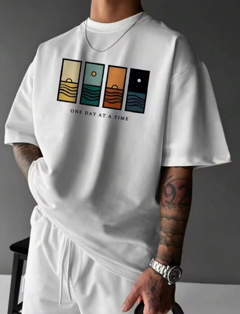 Men's Day And Night Time Printed Drop shoulder.