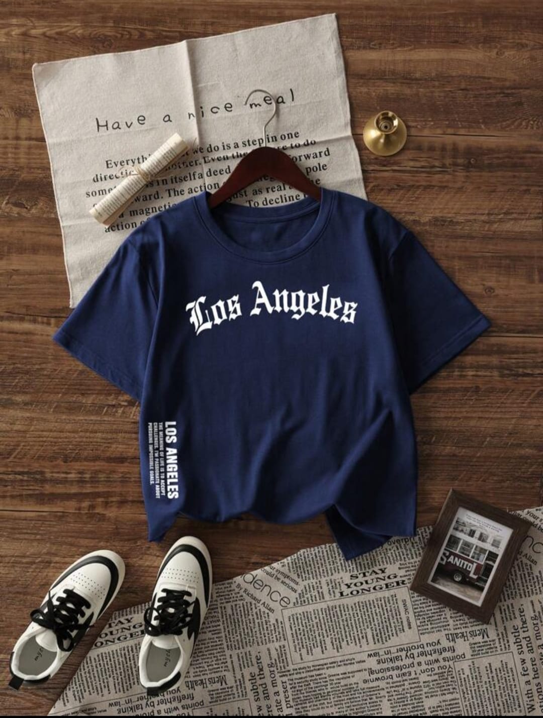 Men's New Los Angles Printed Letter Drop shoulder.