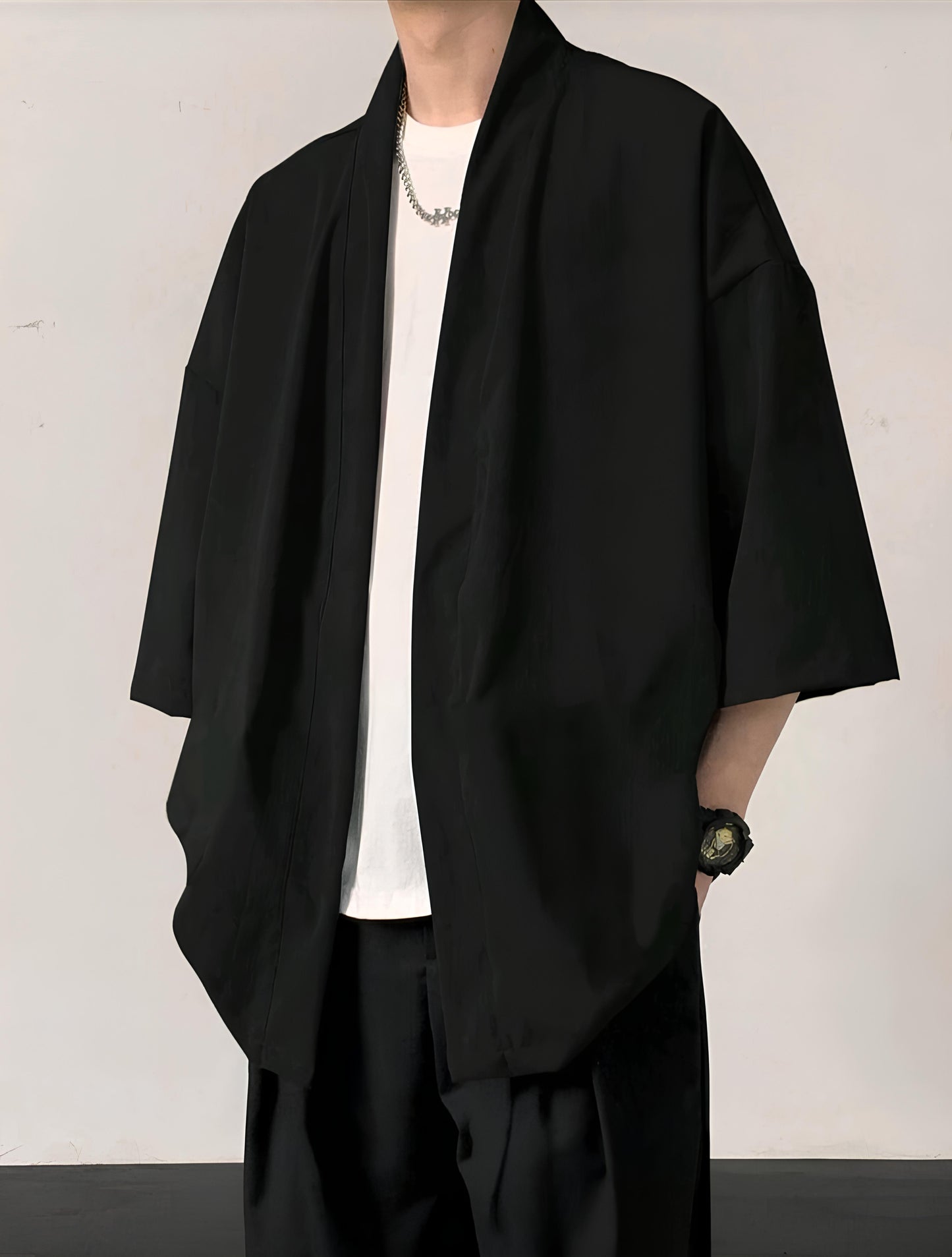 Men's Solid Kimono Drop Shoulder Shirt Without Tee.